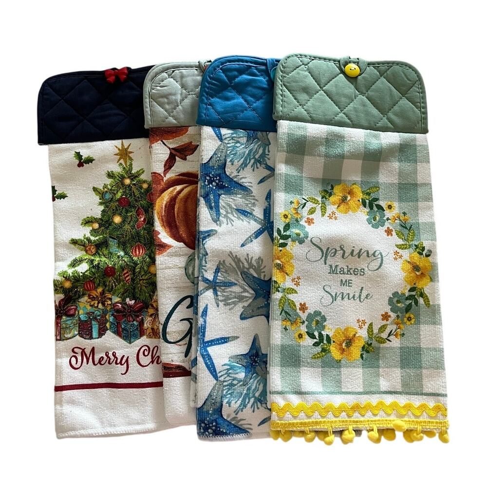 Set of 4 Seasonal Handmade Hanging Hand Towels Fall Summer Winter Spring